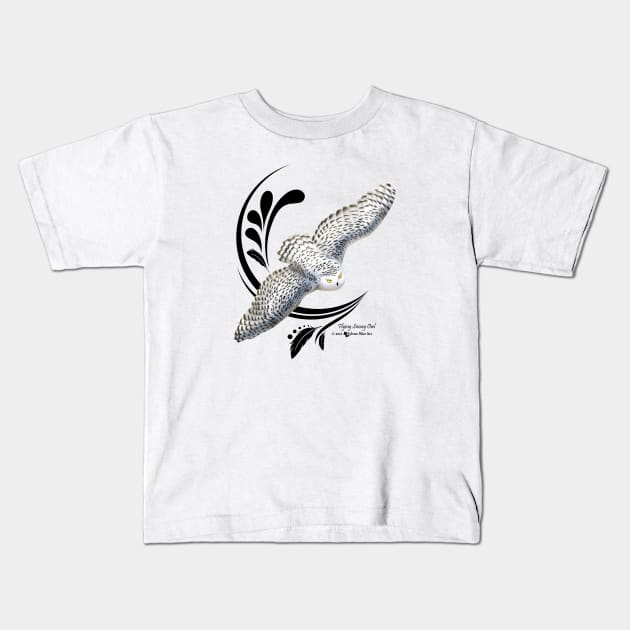 Flying Snowy Owl Kids T-Shirt by Sylvanmistart